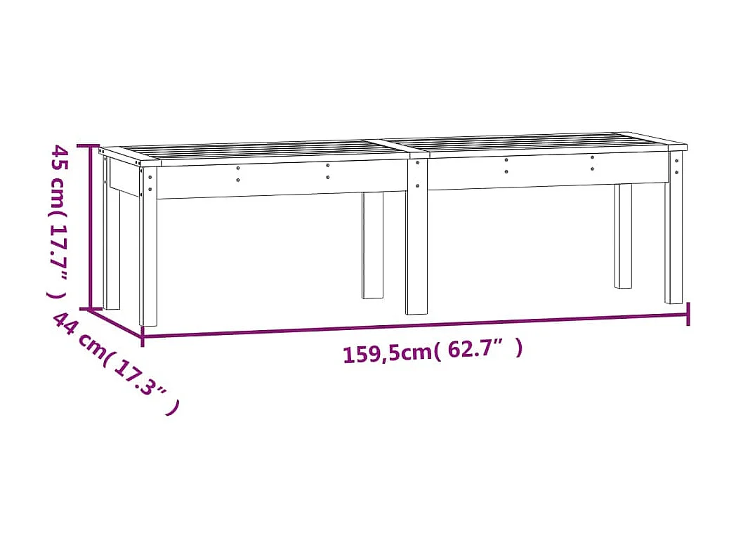 Banco de jardín Muebles de exterior para terraza terraza de 2 plazas 159,5 x 44 x 45 cm madera maciza de abeto Douglas 02_0011767
