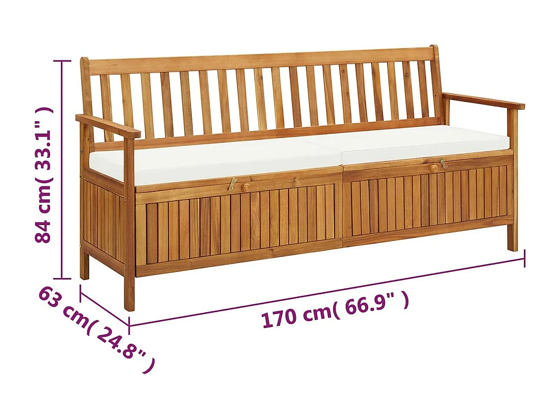 Panca da giardino mobili da giardino per esterni terrazza portaoggetti con cuscino 170 x 63 x 84 cm legno massello di acacia 02_0011800