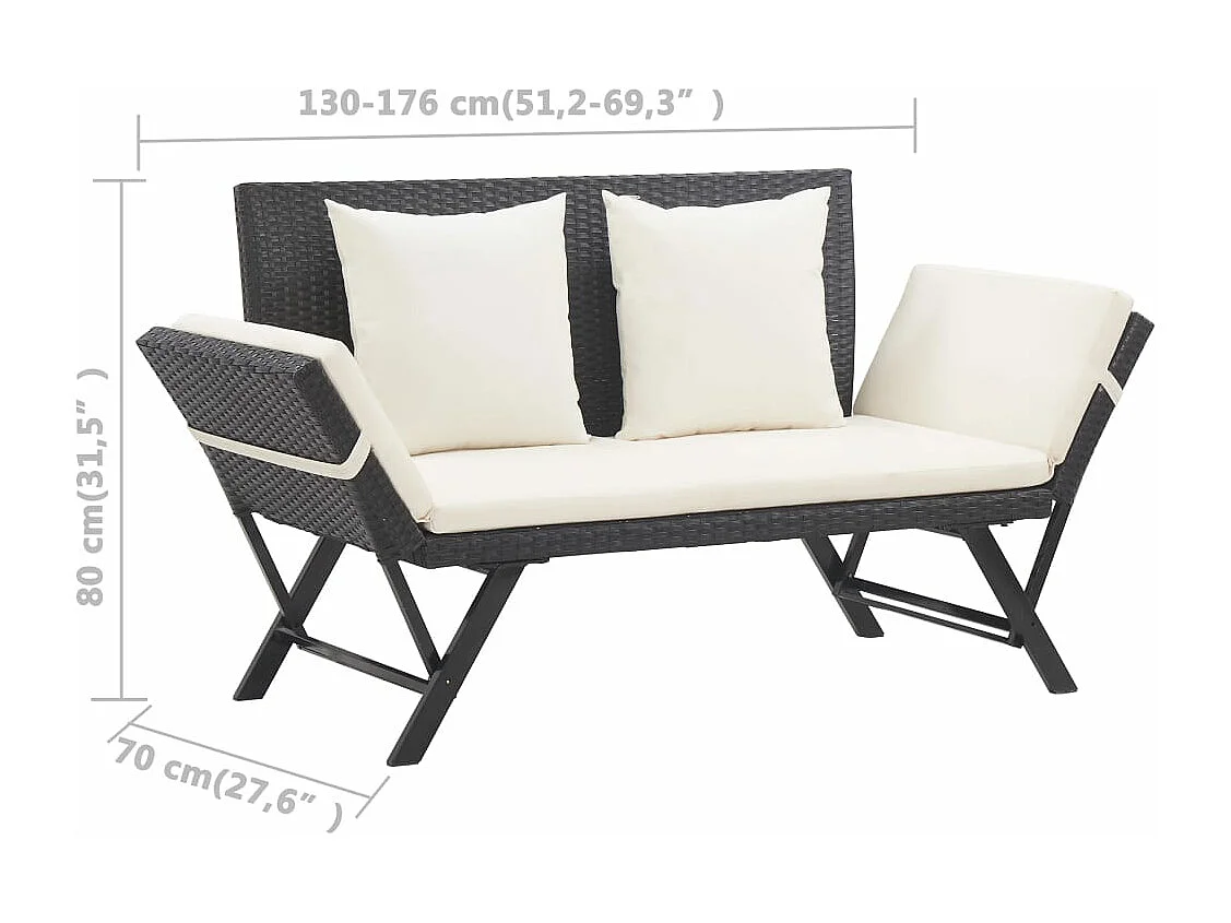 Banc de jardin meuble résine noire 130 x 70 x 80 cm 02_0011594