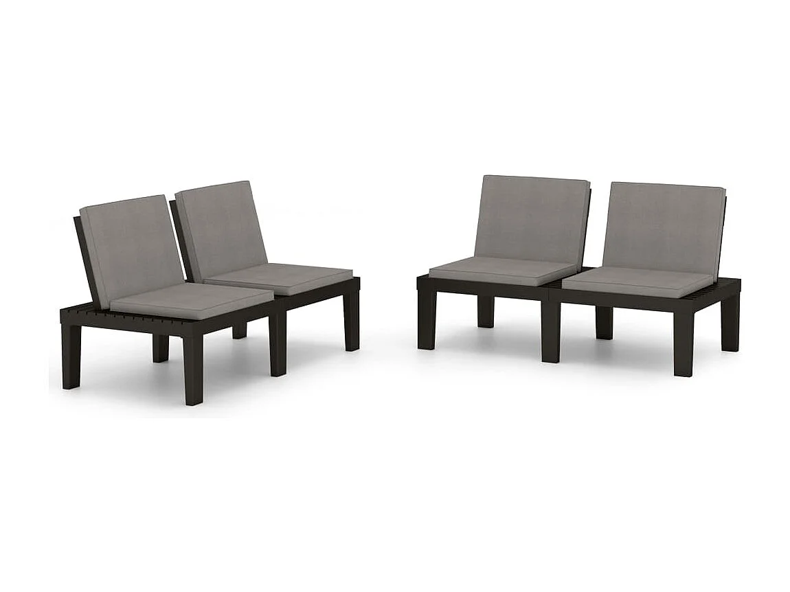 Banco de jardim móveis de pátio ao ar livre móveis de jardim terraços com almofadas 2 peças de plástico cinza 02_0011853