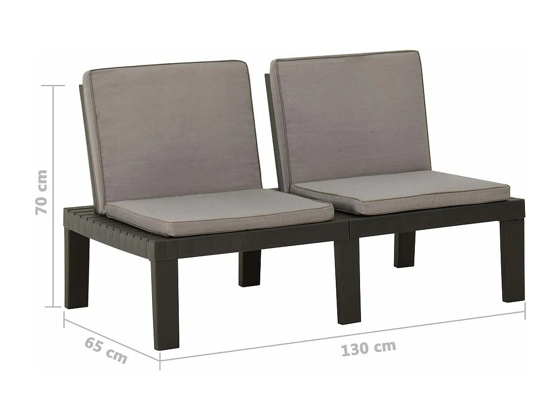 Banco de jardim móveis de pátio ao ar livre móveis de jardim terraços com almofadas 2 peças de plástico cinza 02_0011853