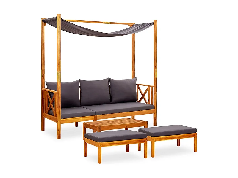 Panca da giardino arredo da esterno per terrazza con tavolo e poggiapiedi 179 x 66 x 180 cm in legno massello di acacia 02_0011641