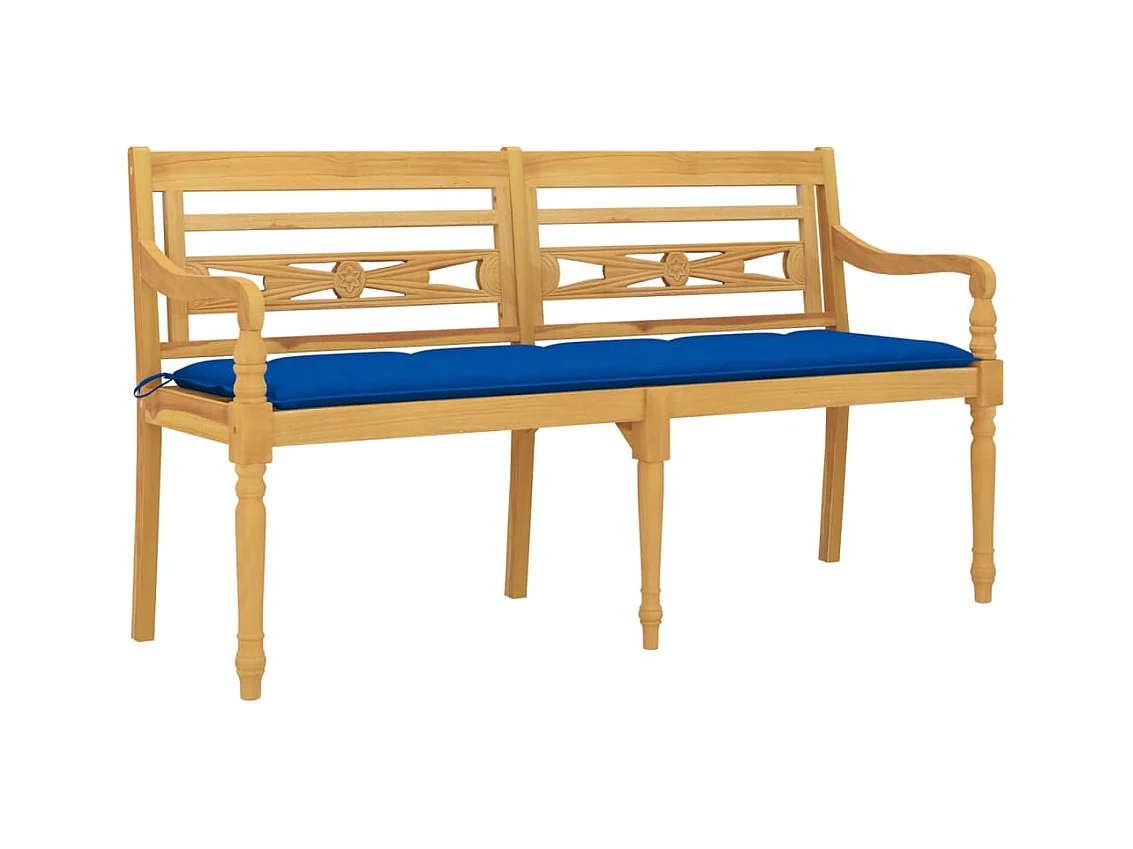 Panca da giardino mobili da giardino per esterni terrazza con cuscino blu 150 x 51,5 x 84 cm legno massello di teak 02_0011054
