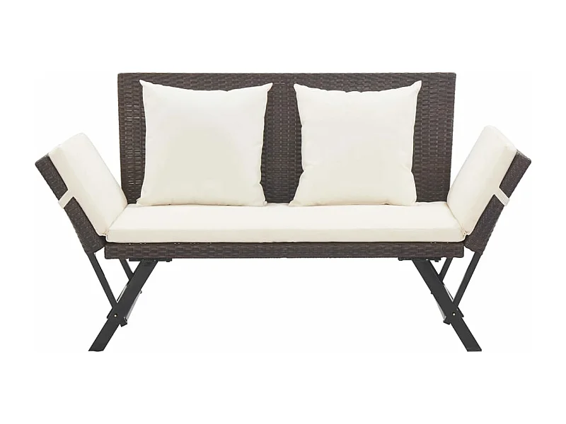 Panca da giardino arredo da esterno terrazza con cuscini 176 cm resina intrecciata marrone 02_0011593