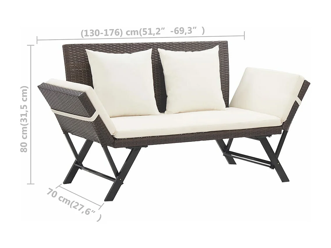 Panca da giardino arredo da esterno terrazza con cuscini 176 cm resina intrecciata marrone 02_0011593