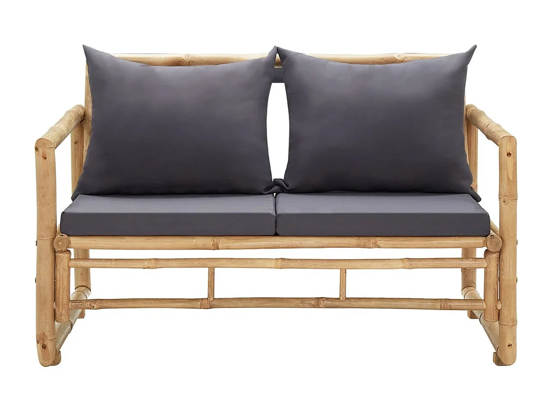 Banco de jardim com móveis de pátio externo e terraço com almofadas 115 x 65 x 71 cm bambu 02_0011585