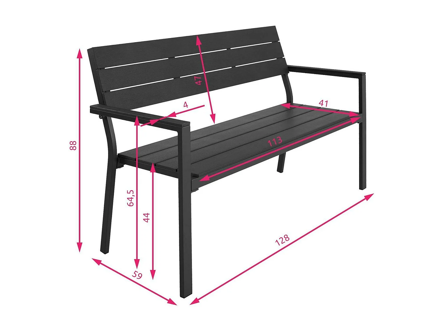 Panca da giardino per 2 persone uso esterno alluminio 129 cm grigio 08_0000248