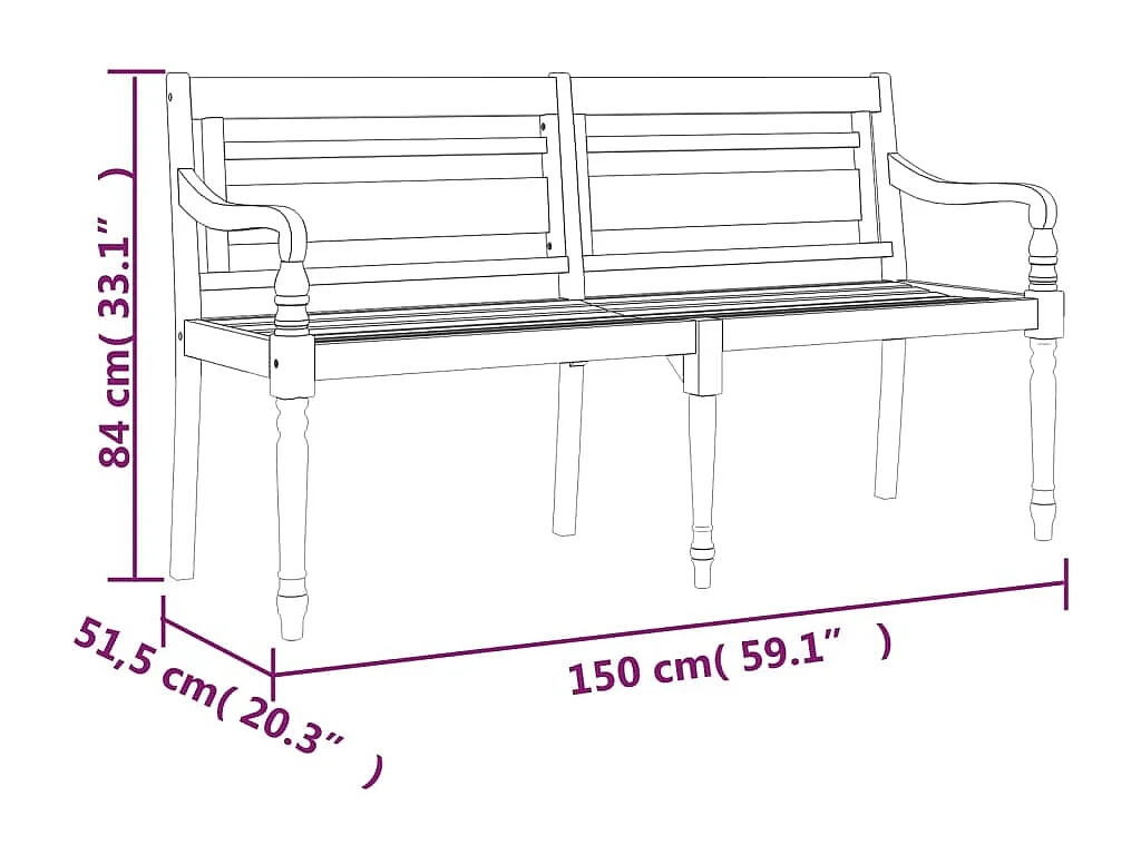 Banc de jardin meuble bois marron 150 x 51.5 x 84 cm 02_0011105