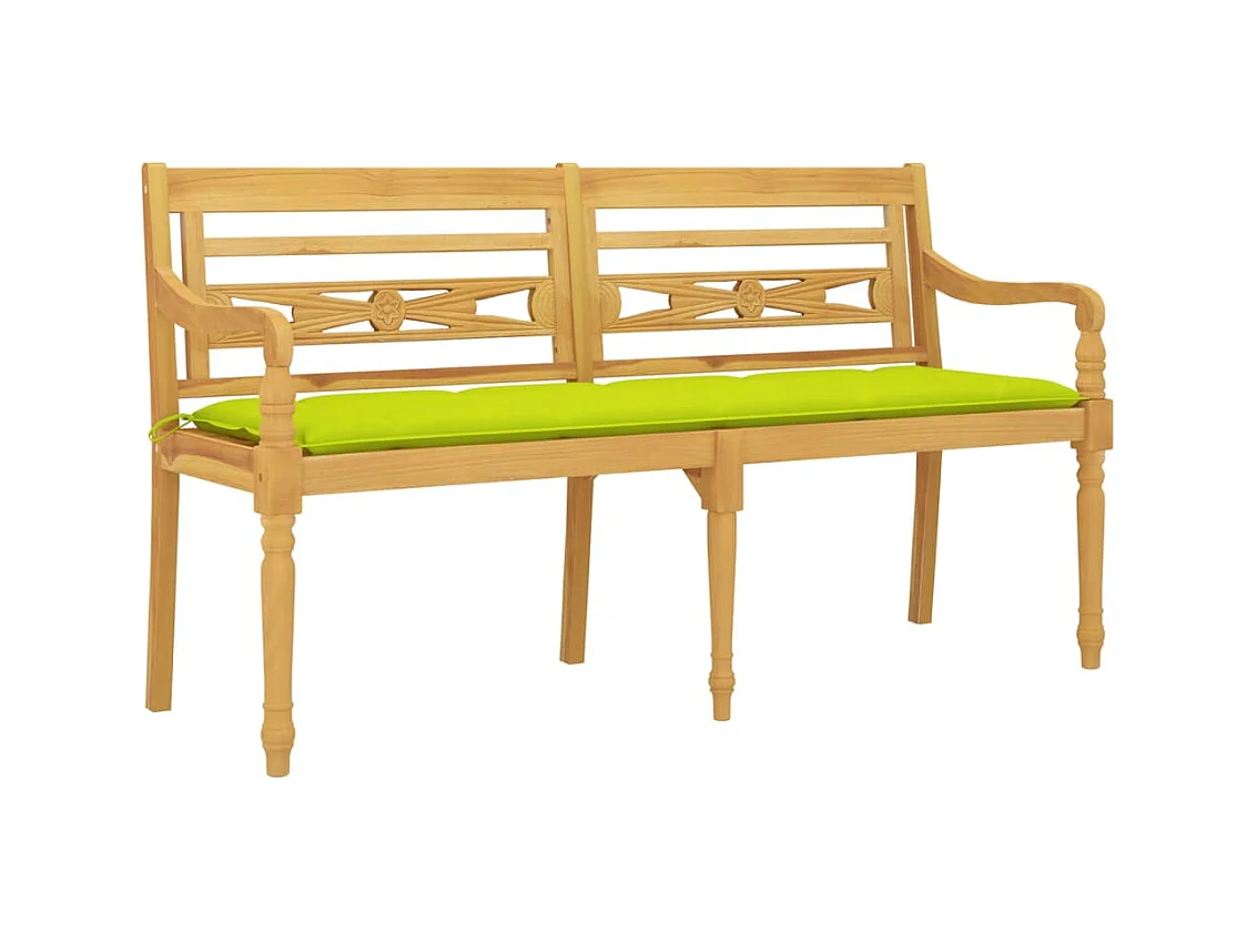 Panca da giardino arredo da esterno terrazza con cuscino verde lucido 150 cm legno massello di teak 02_0011105