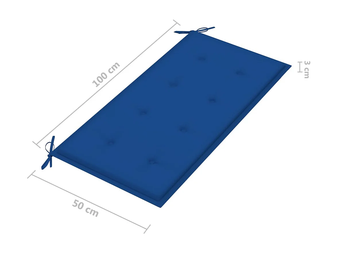 Banco de jardim, móveis de pátio externo, terraço e almofada azul royal 112 x 55 x 94 cm madeira maciça de teca 02_0011714