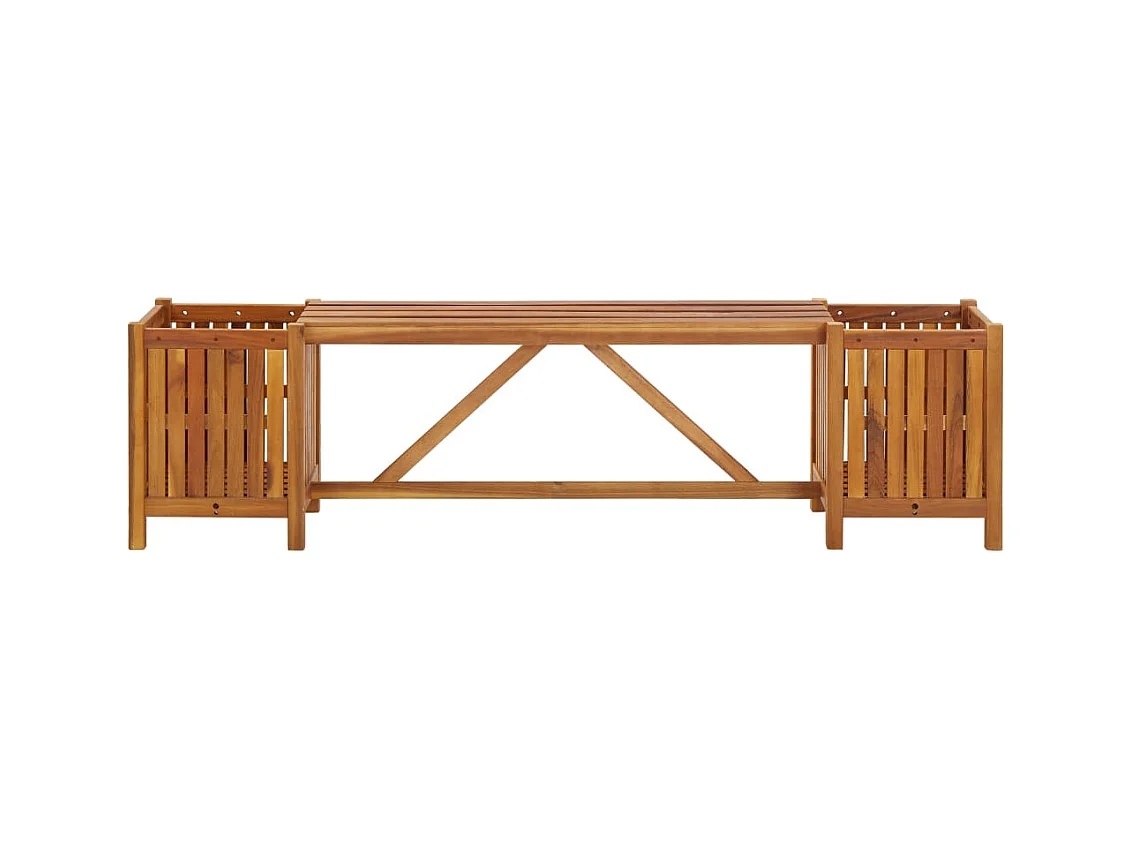 Banco de jardim com móveis de pátio externo terraço com 2 floreiras 150x30x40 cm madeira de acácia 02_0011341