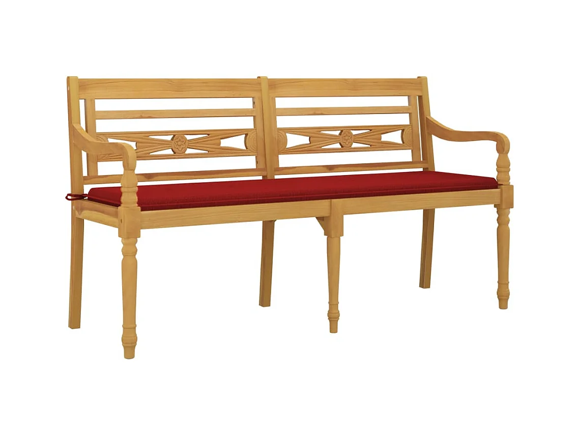 Panca da giardino arredo da esterno terrazza con cuscino rosso 150 cm legno massello di teak 02_0011088
