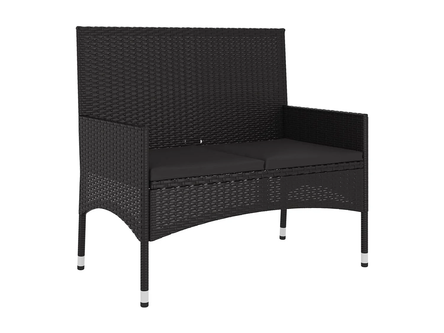 Banco de jardín muebles de exterior terraza de 2 plazas con cojines de resina tejida en negro 02_0011779