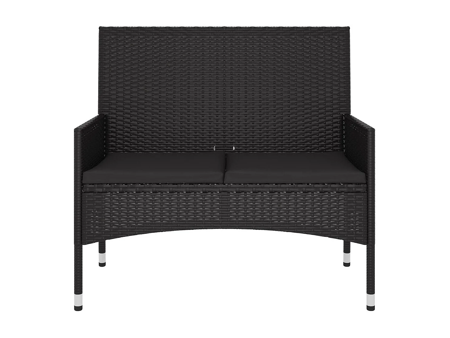 Banco de jardín muebles de exterior terraza de 2 plazas con cojines de resina tejida en negro 02_0011779