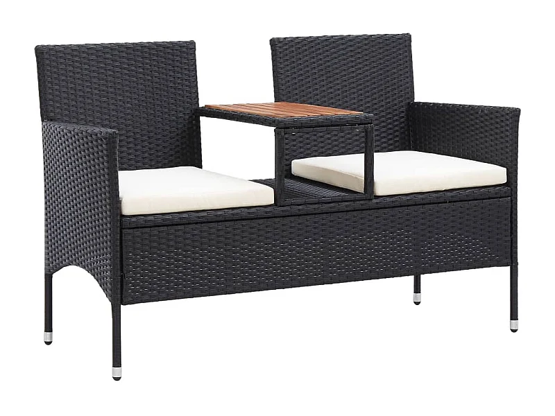 Banco de jardín Muebles de exterior para terraza de 2 plazas y mesa de té 143 x 65 x 88 cm resina tejida negra 02_0011311