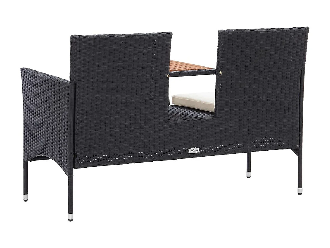 Banco de jardín Muebles de exterior para terraza de 2 plazas y mesa de té 143 x 65 x 88 cm resina tejida negra 02_0011311