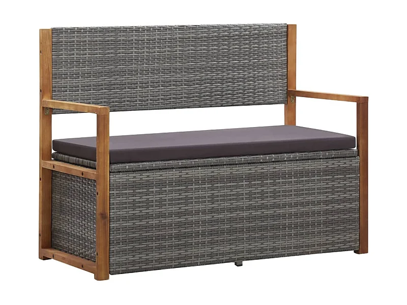 Banco de jardín muebles de terraza exterior almacenamiento terraza 115 x 50 x 85 cm resina tejida y madera de acacia gris 02_0011793