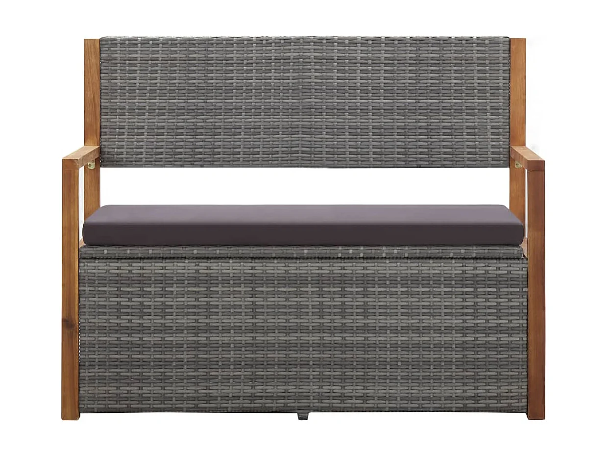Panca da giardino mobili da giardino per esterni terrazza portaoggetti 115 x 50 x 85 cm resina intrecciata e legno di acacia grigia 02_0011793