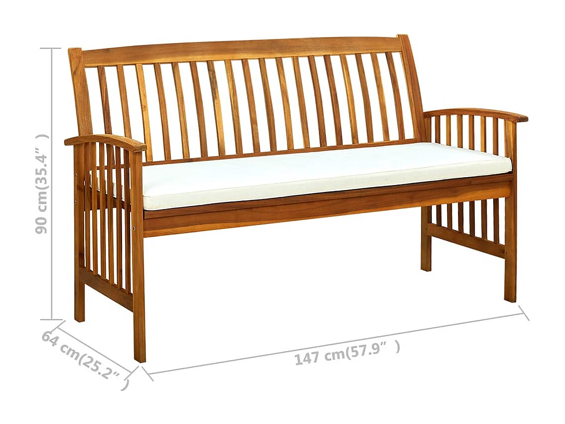 Banco de jardín muebles de terraza exterior con cojín 147 cm madera maciza de acacia 02_0011431