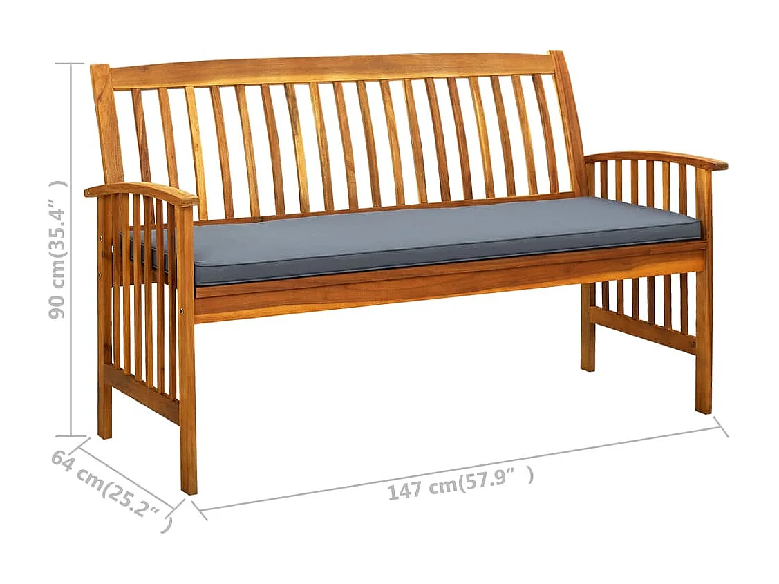 Banco de jardín muebles de terraza exterior con cojín 147 cm madera maciza de acacia 02_0011430