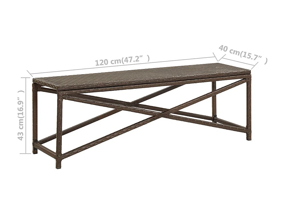 Panca da giardino arredo da giardino per esterni terrazza 120 cm resina intrecciata marrone 02_0011208