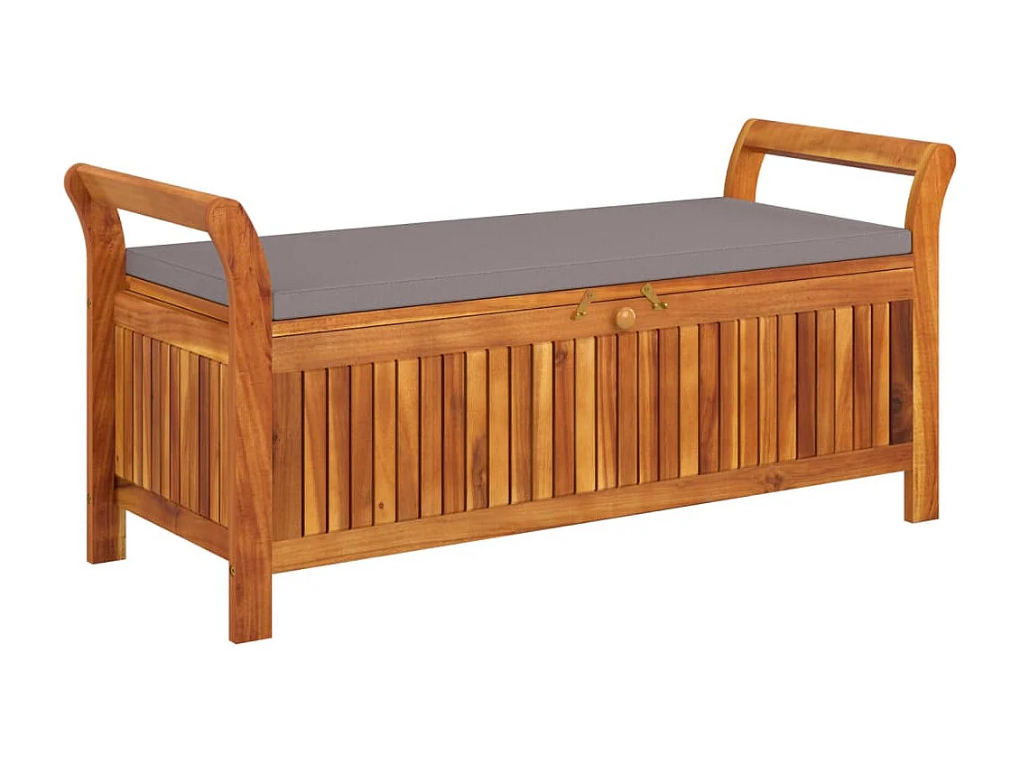 Panca da giardino mobile da giardino per esterni terrazza portaoggetti con cuscino 126 x 50 x 60 cm legno di acacia 02_0011807