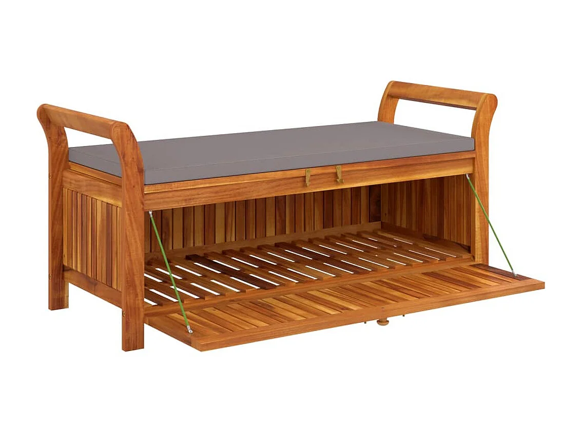 Panca da giardino mobile da giardino per esterni terrazza portaoggetti con cuscino 126 x 50 x 60 cm legno di acacia 02_0011807