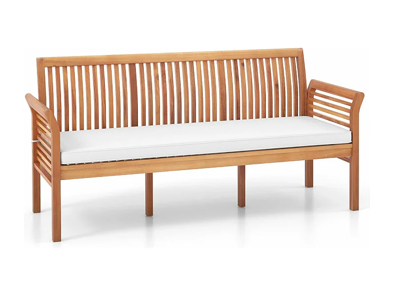 Banco de terraza de madera de 3 plazas Banco de acacia de 159 cm de largo con suaves cojines de asiento, respaldo ergonómico y reposabrazos blanco 20_0007811