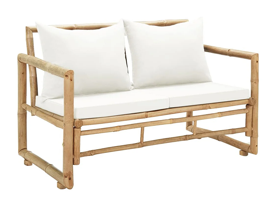 Sofá de jardín de 2 plazas con cojines 115 x 65 x 72 cm bambú 02_0011856