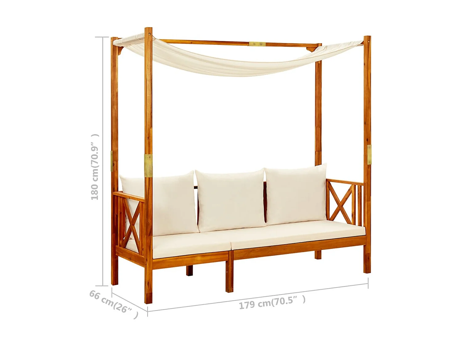 Panca da giardino arredo da esterno per terrazza con tavolo e poggiapiedi 179 x 66 x 180 cm in legno massello di acacia 02_0011640