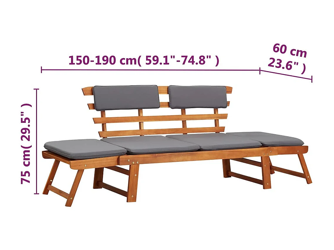 Sillón de 190 cm con cojín 2 en 1 de madera maciza de acacia 02_0011866