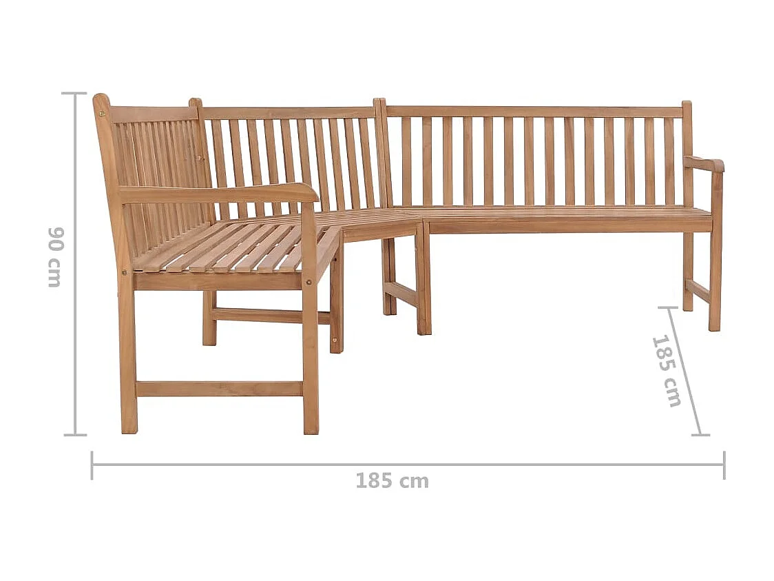 Banco de jardín Mobiliario de jardín exterior terraza esquinera de jardín 185 x 185 x 90 cm madera maciza de teca 02_0011124