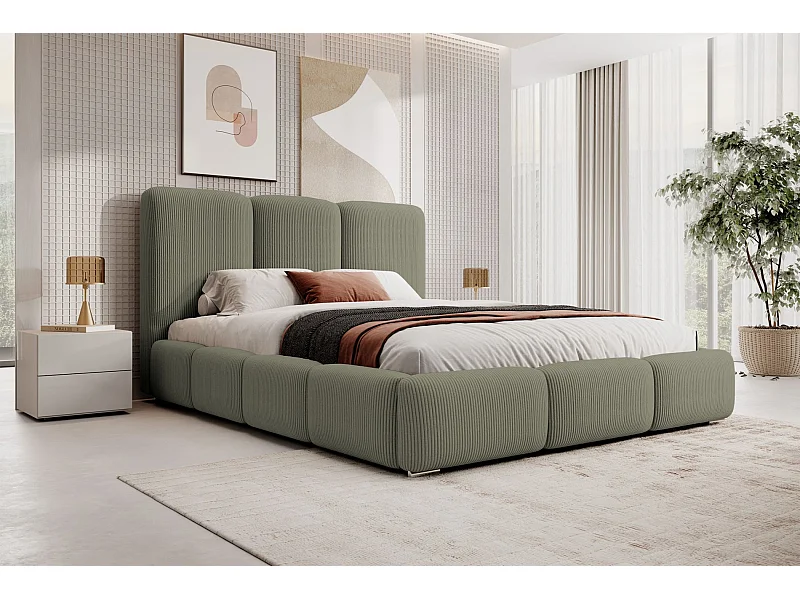 Opbergbed - 160x200 cm - in olijfgroen corduroy - BAURO