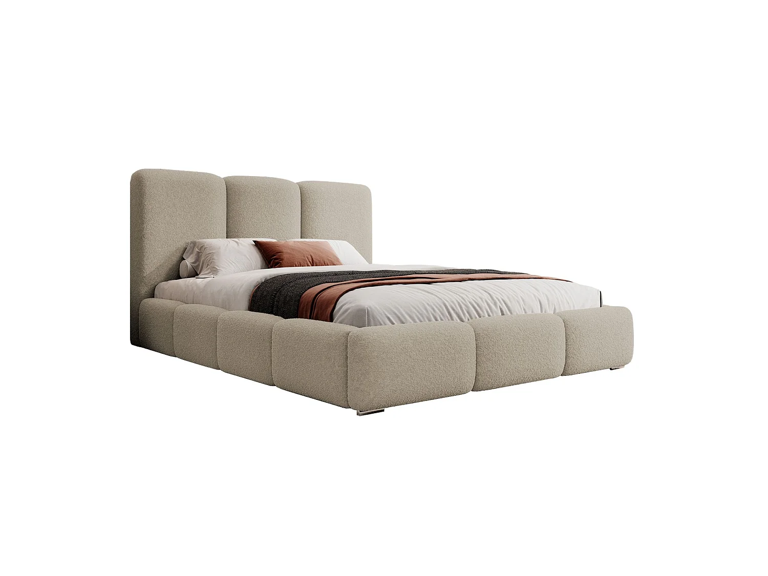 Opbergbed - 160x200 cm - in lichtbeige badstof - BAURO
