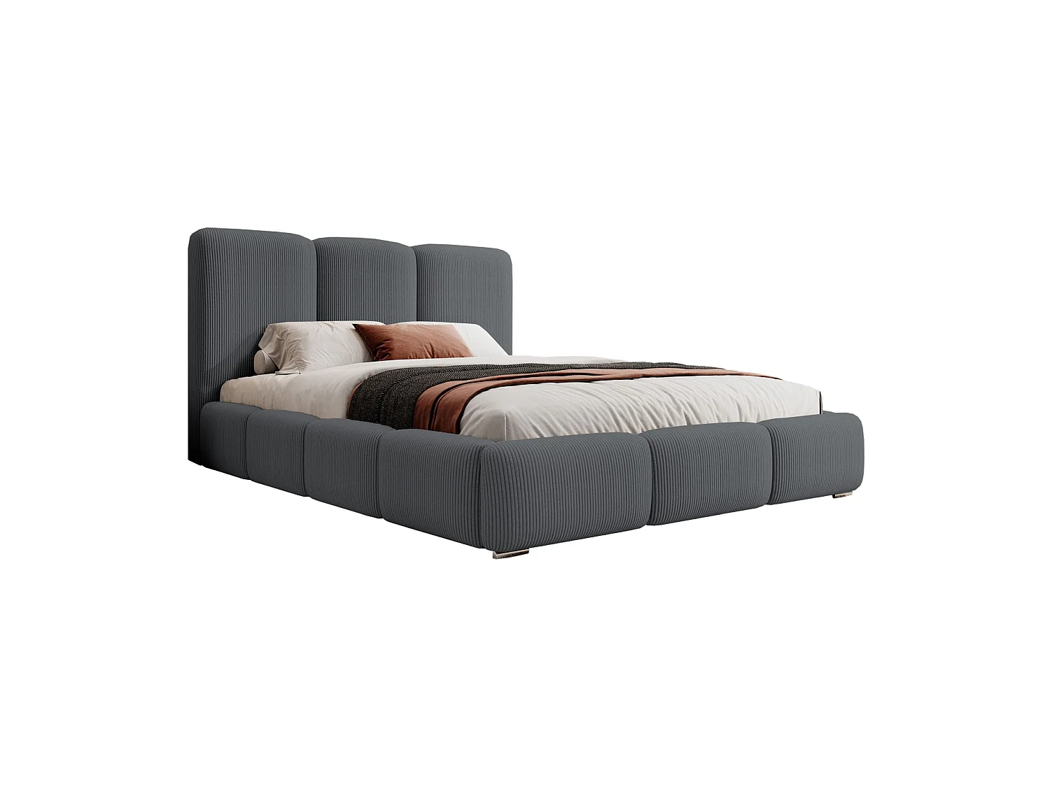Lit coffre - 160x200 cm - en velours côtelé gris foncé - BAURO