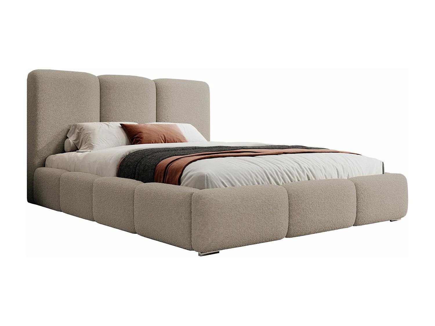 Polsterbett 180x200 - mit Stauraum und Bouclé-Bezug - beige - BAURO