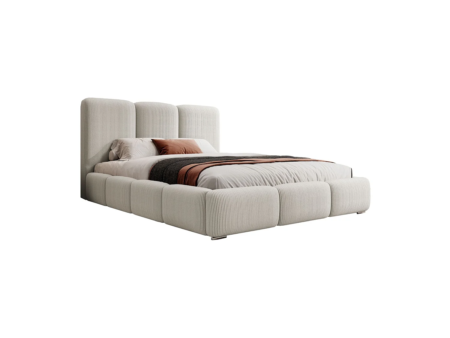 Lit coffre - 160x200 cm - en velours côtelé gris-beige - BAURO