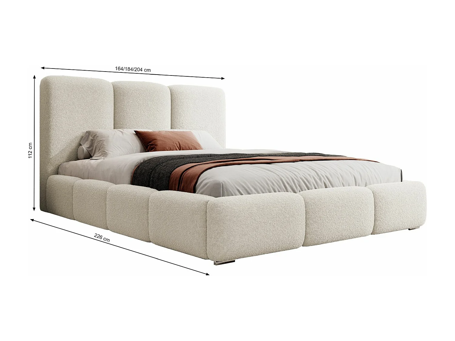 Lit coffre - 140x200 cm - en bouclette beige - BAURO