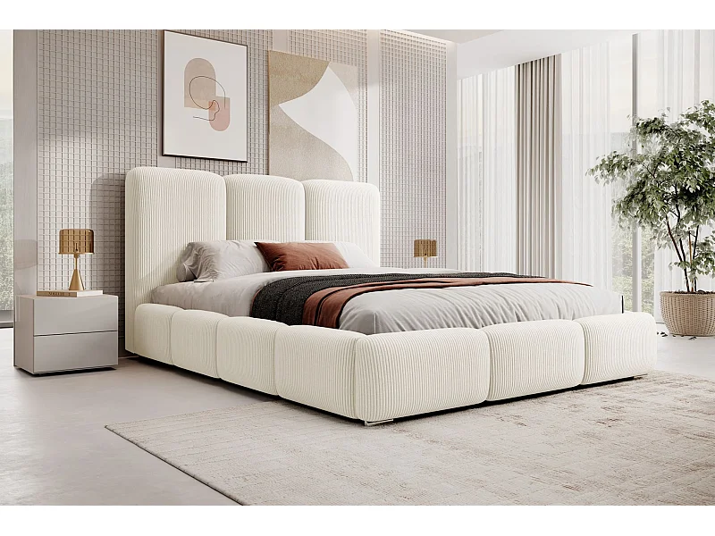 Polsterbett 180x200 cm - mit Stauraum und Cordbezug - creme - BAURO