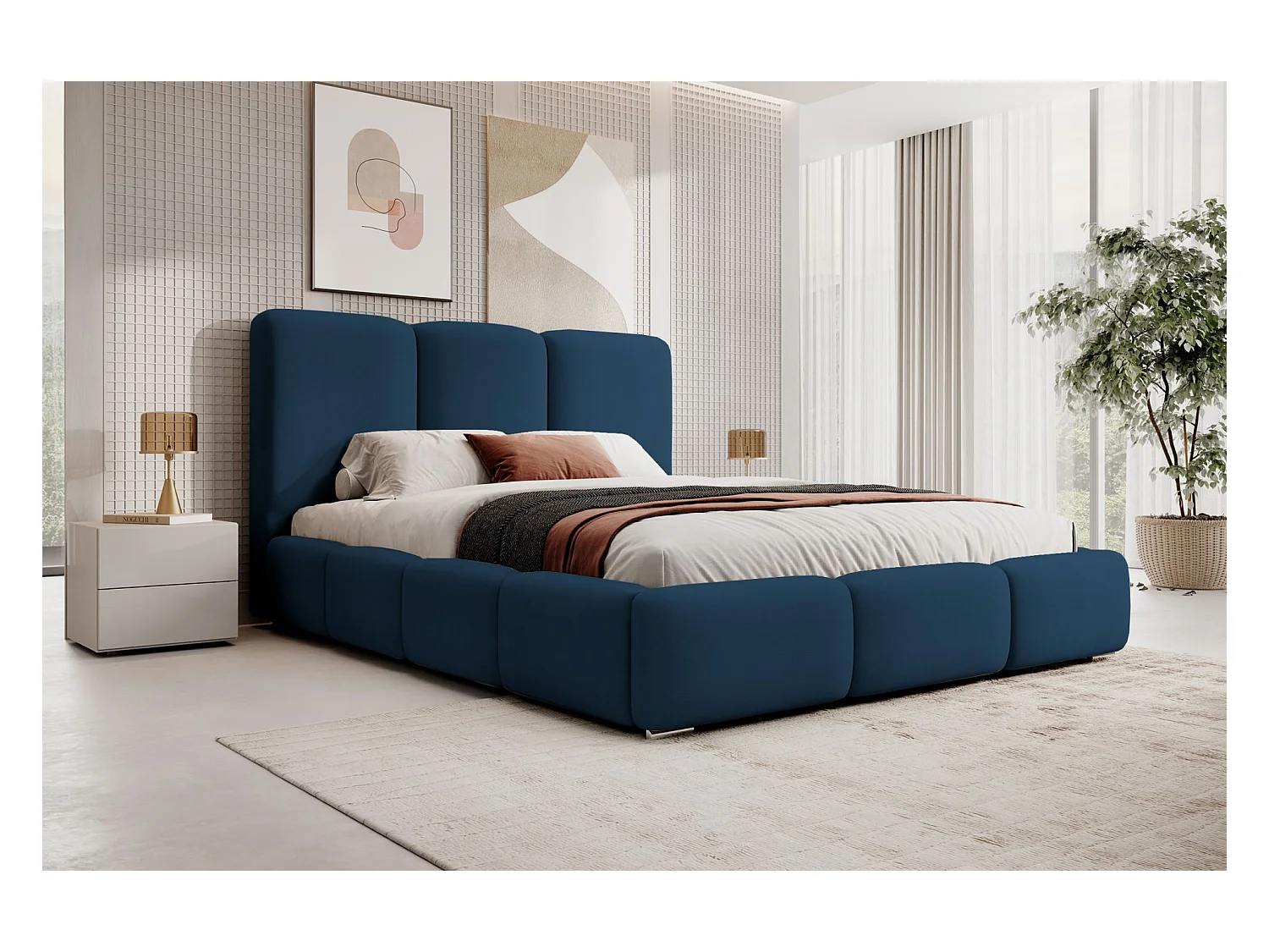 Lit coffre - 160x200 cm - en tissu velours graphite - BAURO