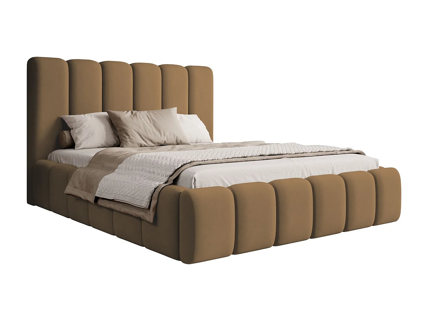 Lit coffre - 160x200 cm - en tissu velours cuivré - BISCOTTINO