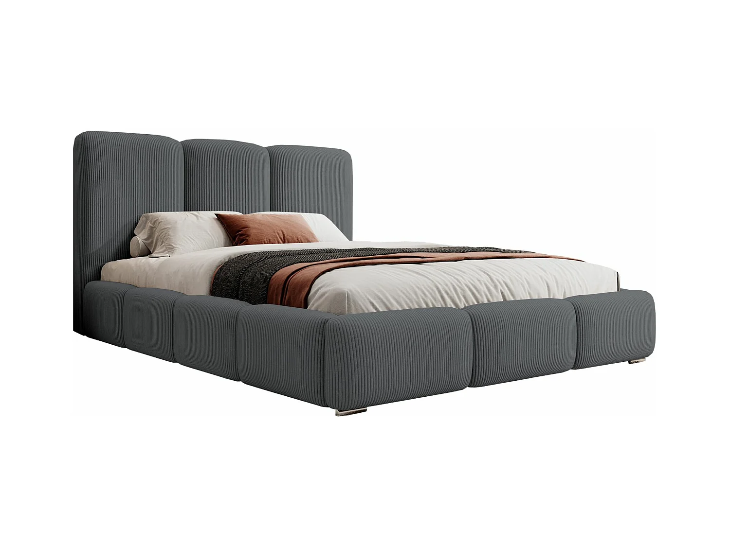 Lit coffre - 140x200 cm - en velours côtelé gris foncé - BAURO