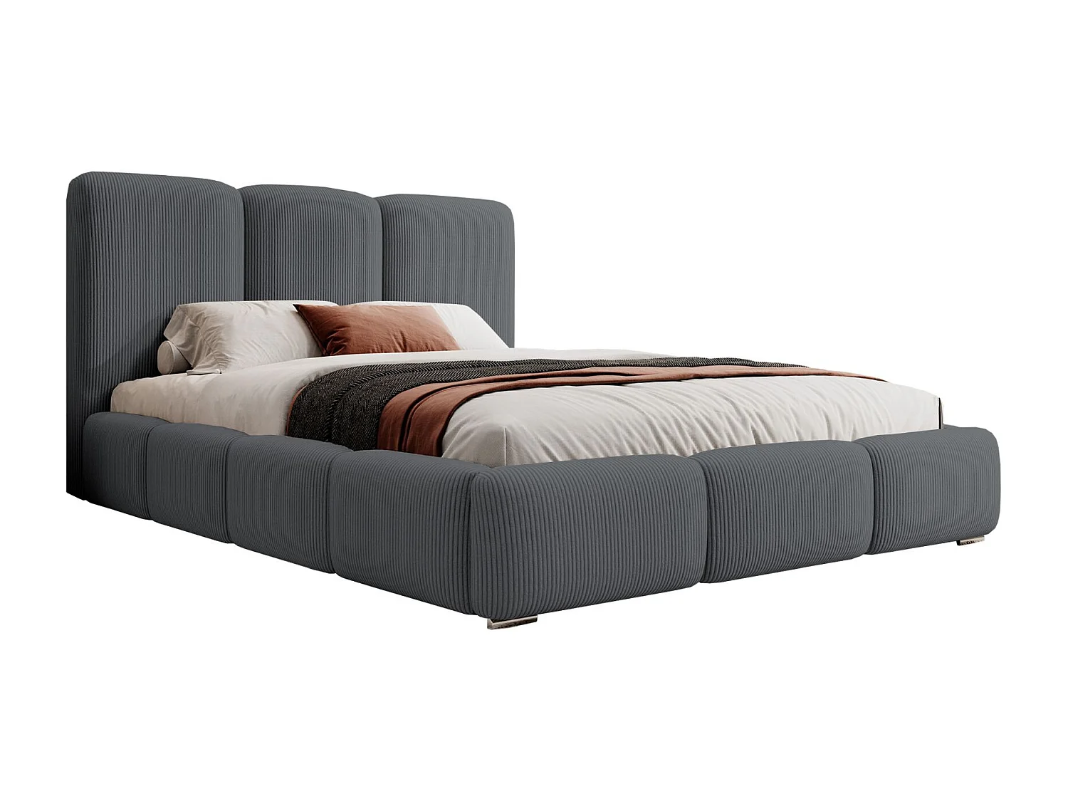 Opbergbed - 140x200 cm - in donkergrijs corduroy - BAURO