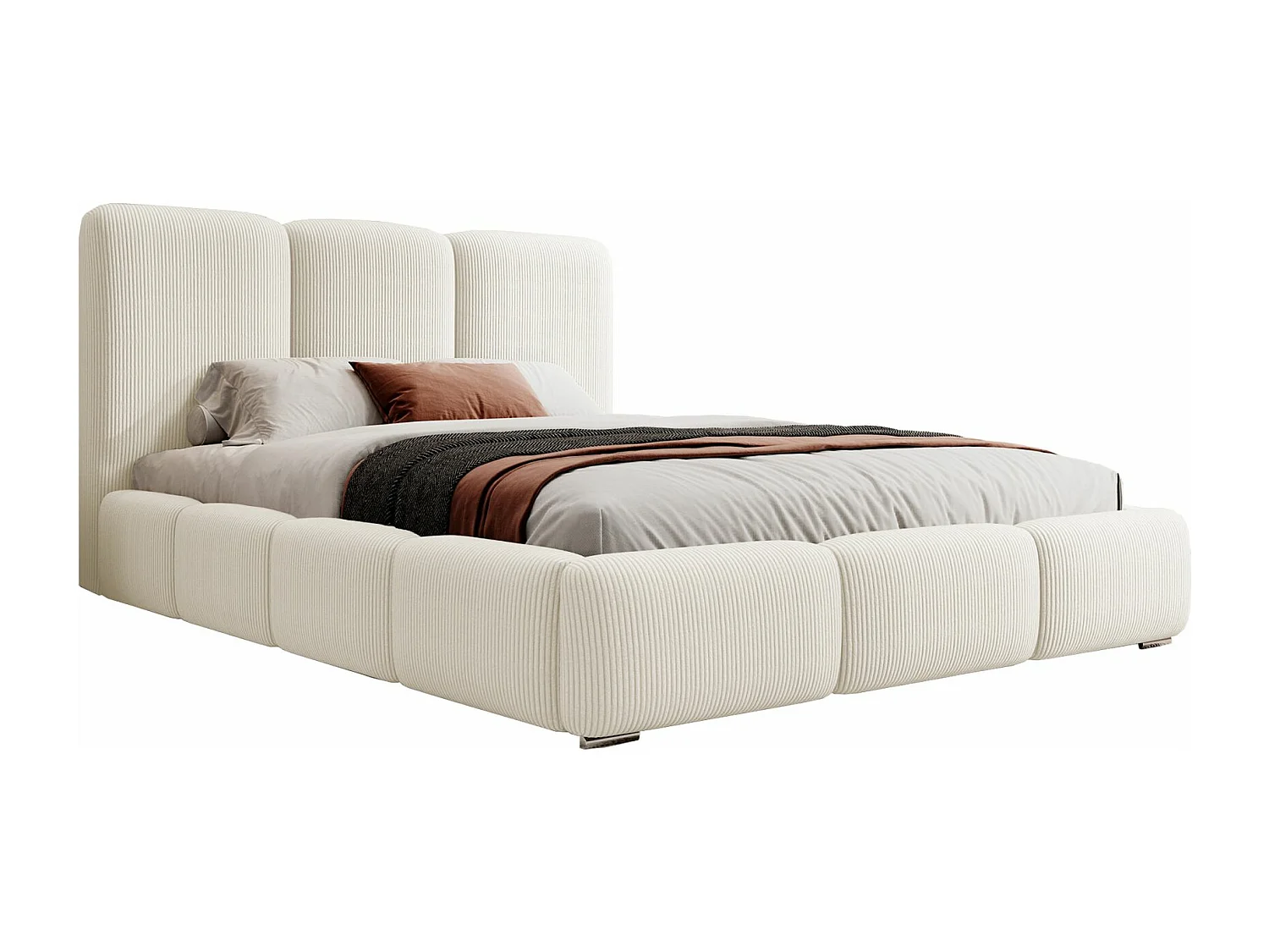 Polsterbett 140x200 cm - mit Stauraum und Cordbezug - creme - BAURO