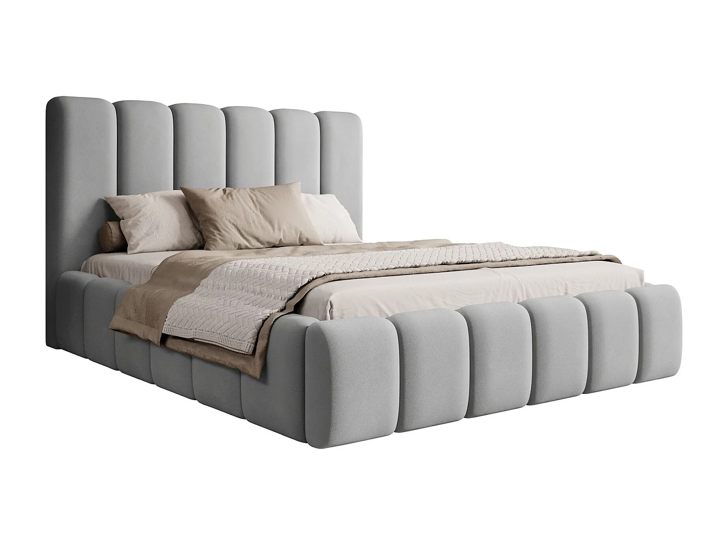 Lit coffre - 140x200 cm - en tissu velours gris clair - BISCOTTINO