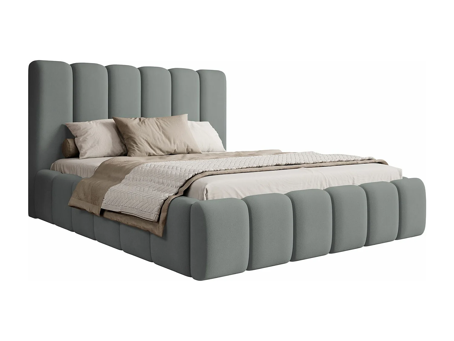 Lit coffre - 160x200 cm - en tissu velours gris - BISCOTTINO