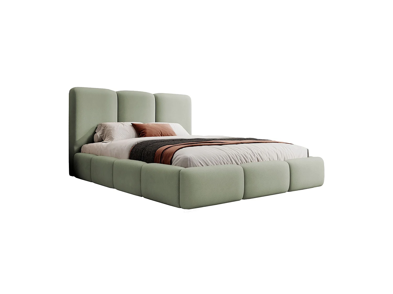 Lit coffre - 180x200 cm - en tissu velours vert sauge - BAURO