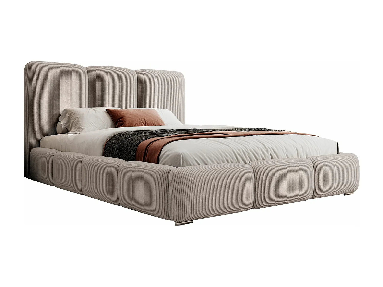 Lit coffre - 180x200 cm - en velours côtelé beige foncé - BAURO