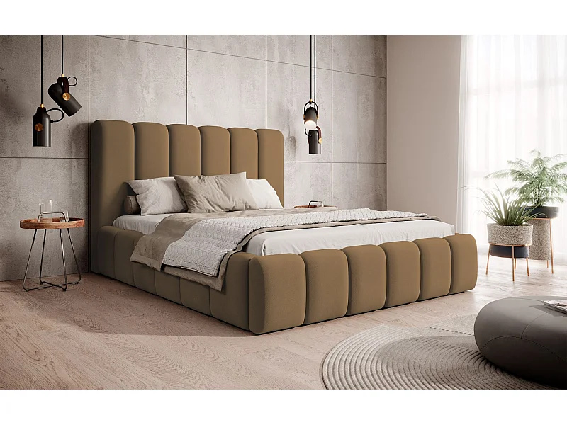 Lit coffre - 140x200 cm - en tissu velours cuivré - BISCOTTINO