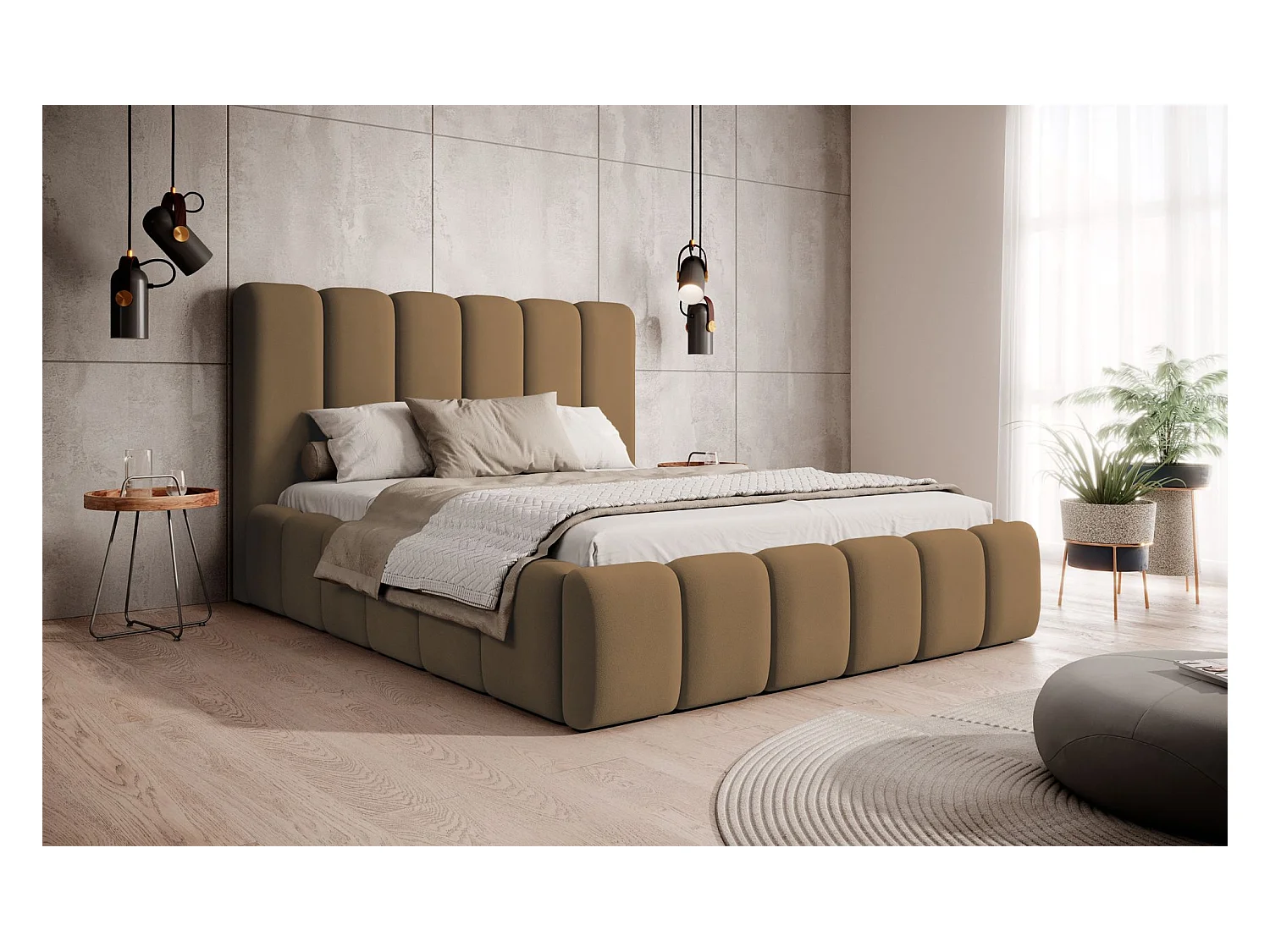 Lit coffre - 140x200 cm - en tissu velours cuivré - BISCOTTINO